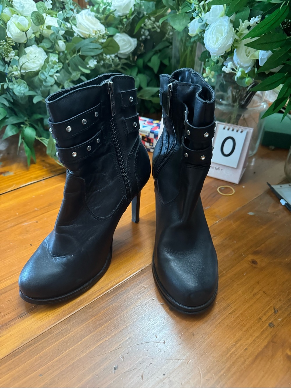 Harley-Davidson Black Studded High-Heel Ankle Boots
